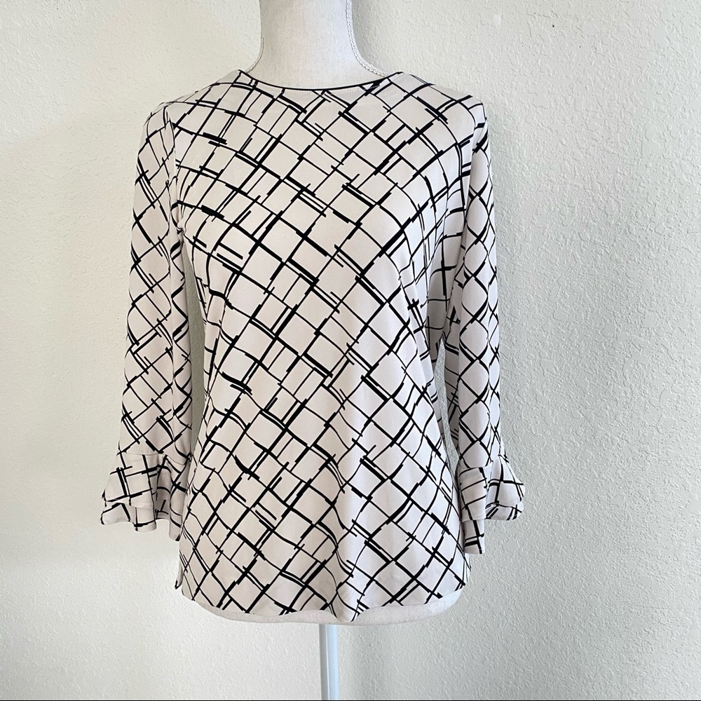 Karl Lagerfeld Blouse White/ Black Printed Sz XS